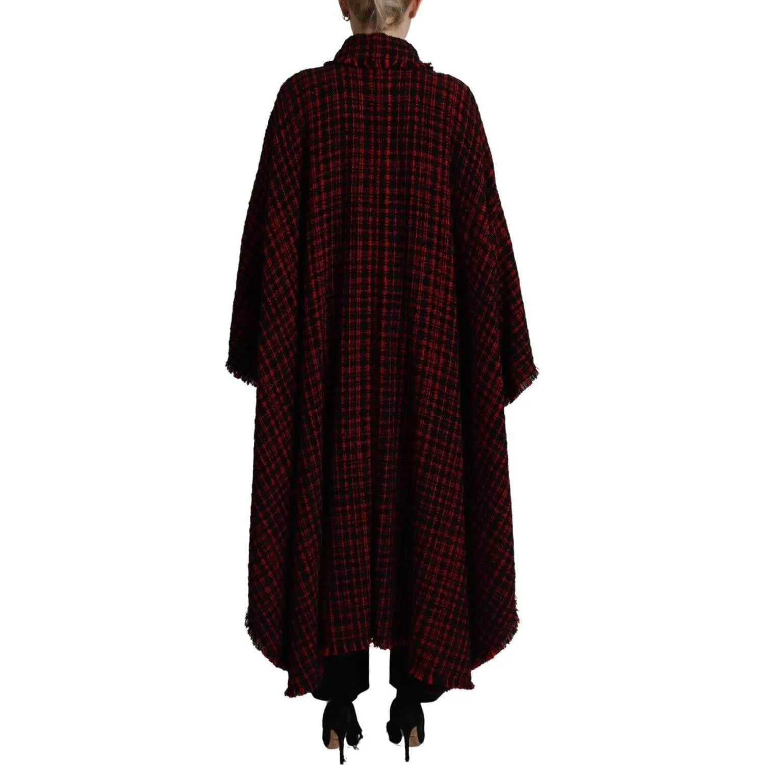 Dolce & Gabbana Elegant Red & Black Long Sleeve Overcoat Jacket