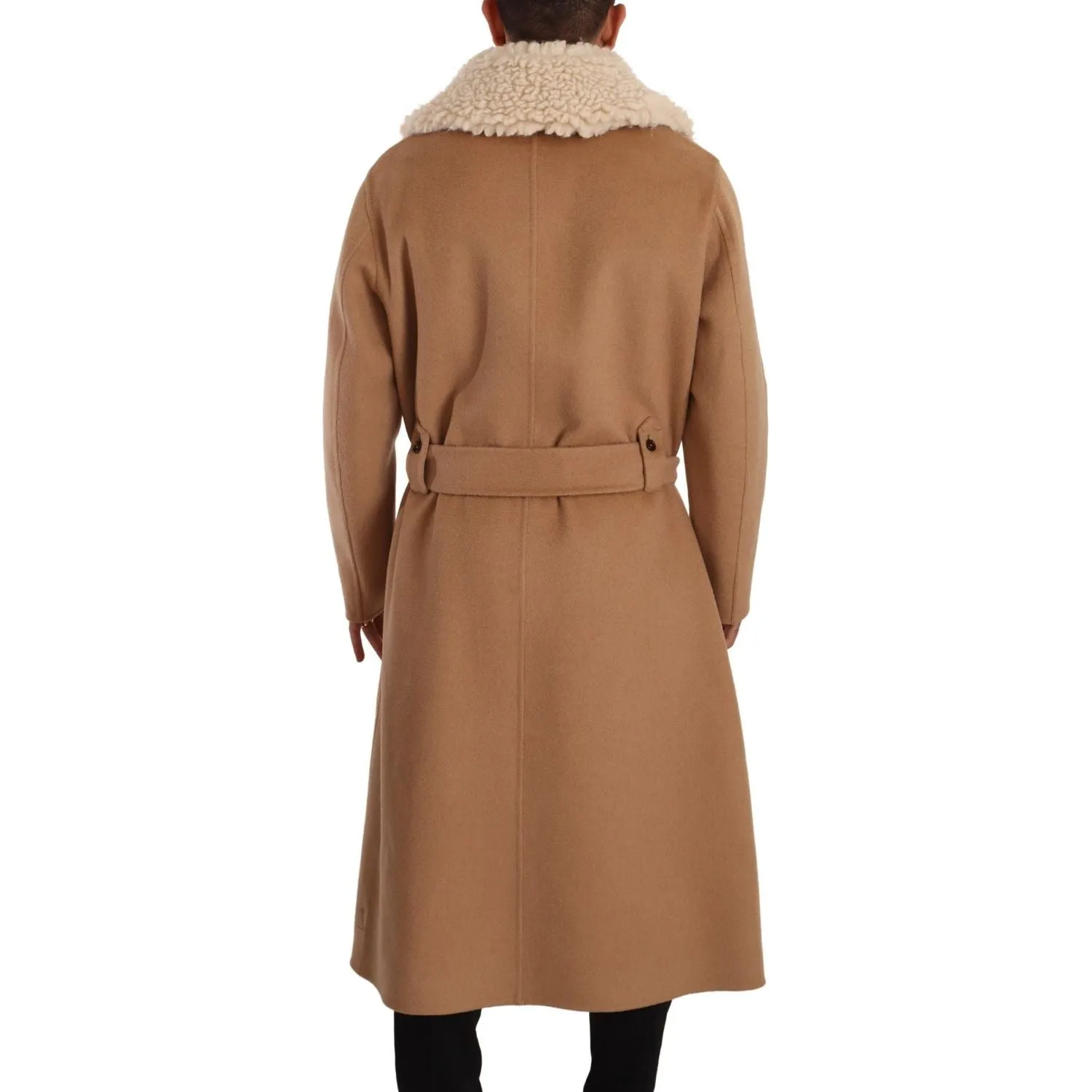 Dolce & Gabbana Opulent Beige Shearling-Collar Overcoat