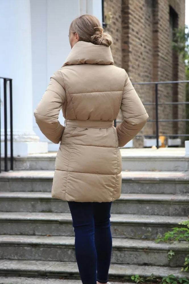 Double Second Camel Padded Collar Wrap Puffer