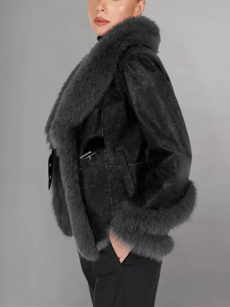 Elbow Street Fashion Winter Shearling Leather jacket