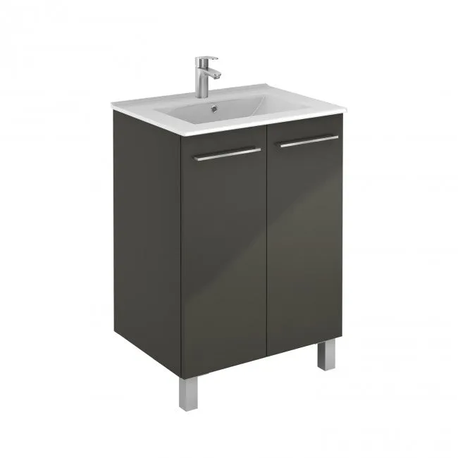 Floor-mount Vanity 24" x 18" 2 Doors in High Gloss Anthracite