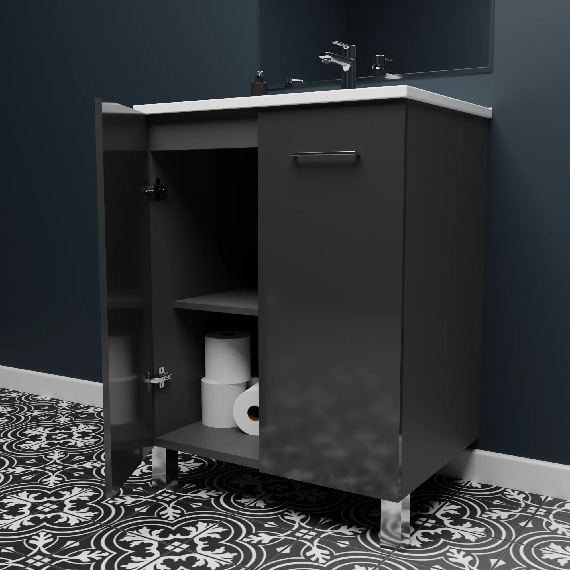 Floor-mount Vanity 24" x 18" 2 Doors in High Gloss Anthracite