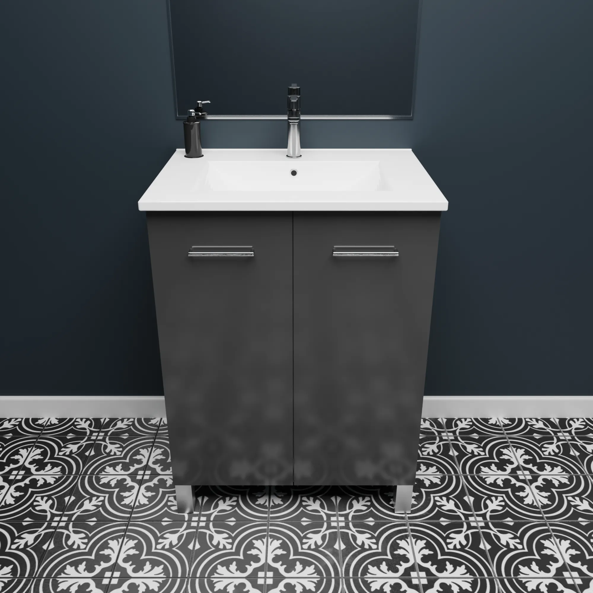 Floor-mount Vanity 24" x 18" 2 Doors in High Gloss Anthracite