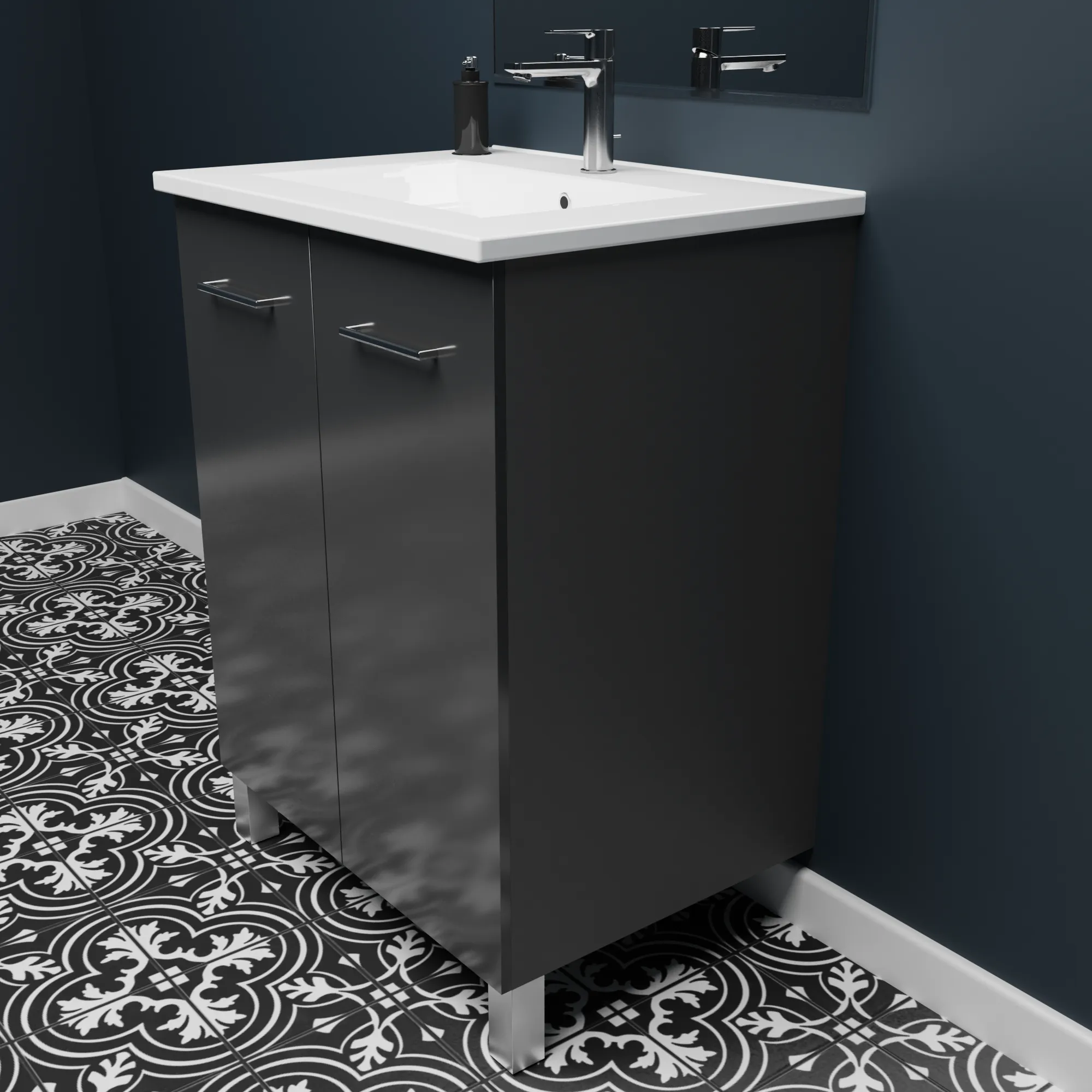 Floor-mount Vanity 24" x 18" 2 Doors in High Gloss Anthracite