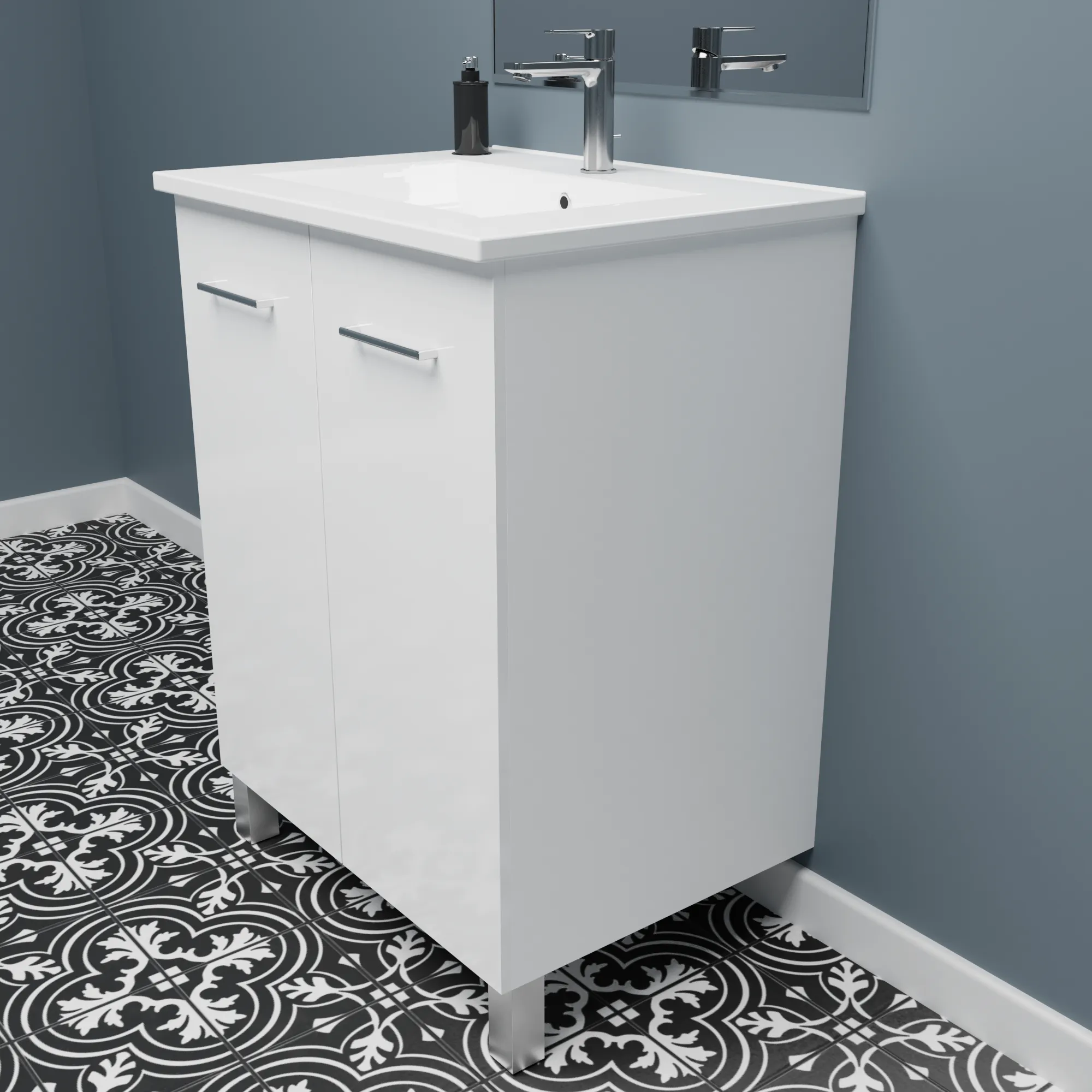 Floor-mount Vanity 24" x 18" 2 Doors in High Gloss White