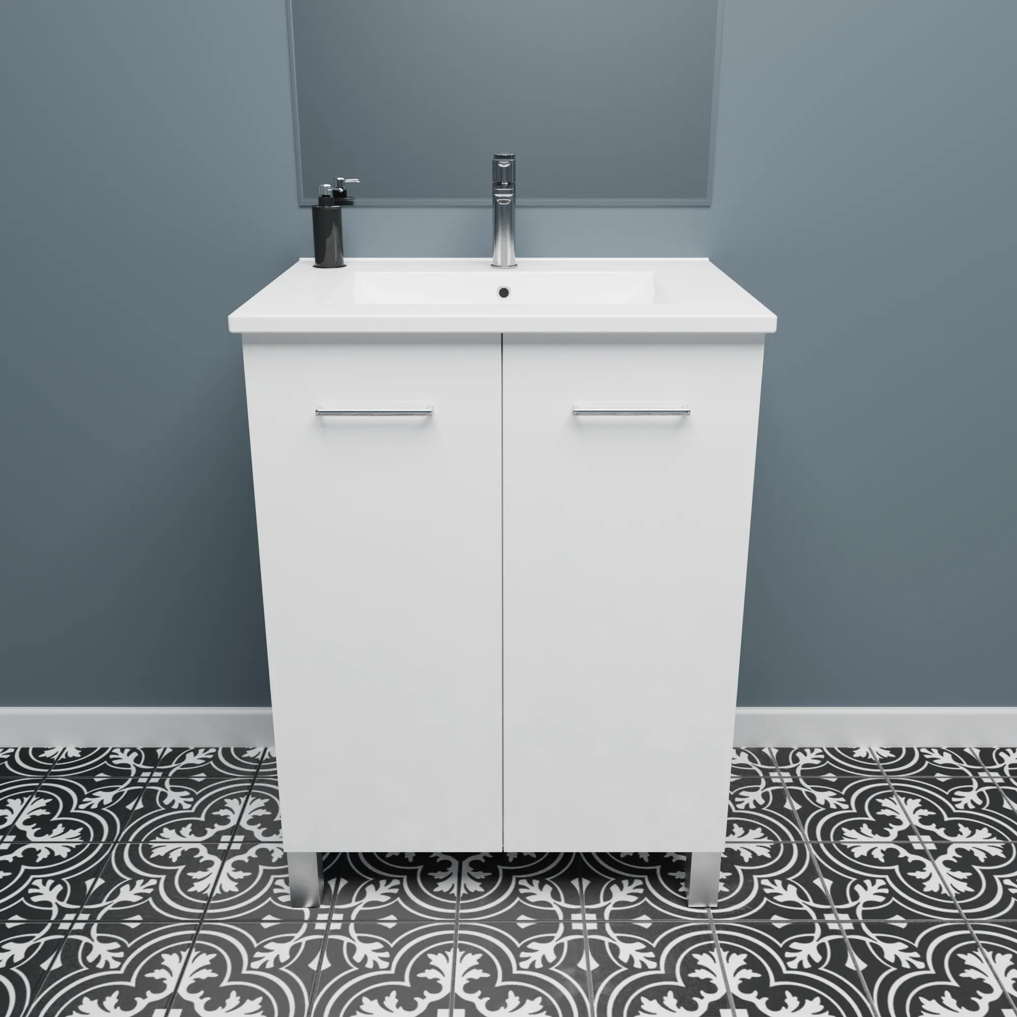 Floor-mount Vanity 24" x 18" 2 Doors in High Gloss White