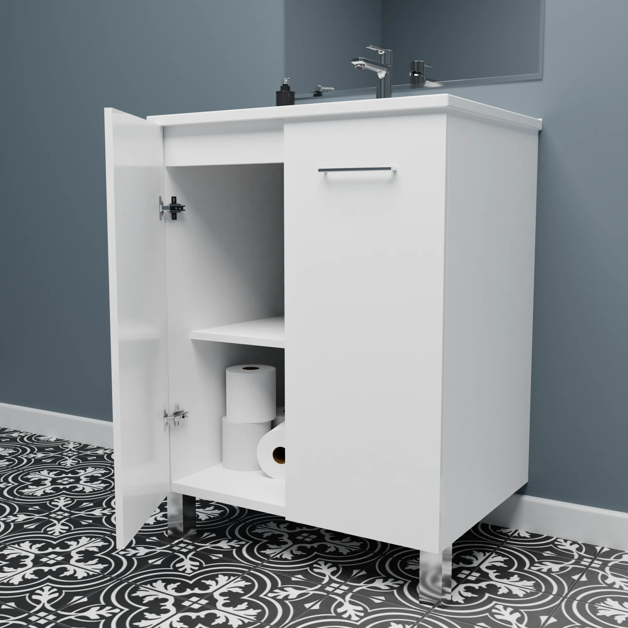 Floor-mount Vanity 24" x 18" 2 Doors in High Gloss White