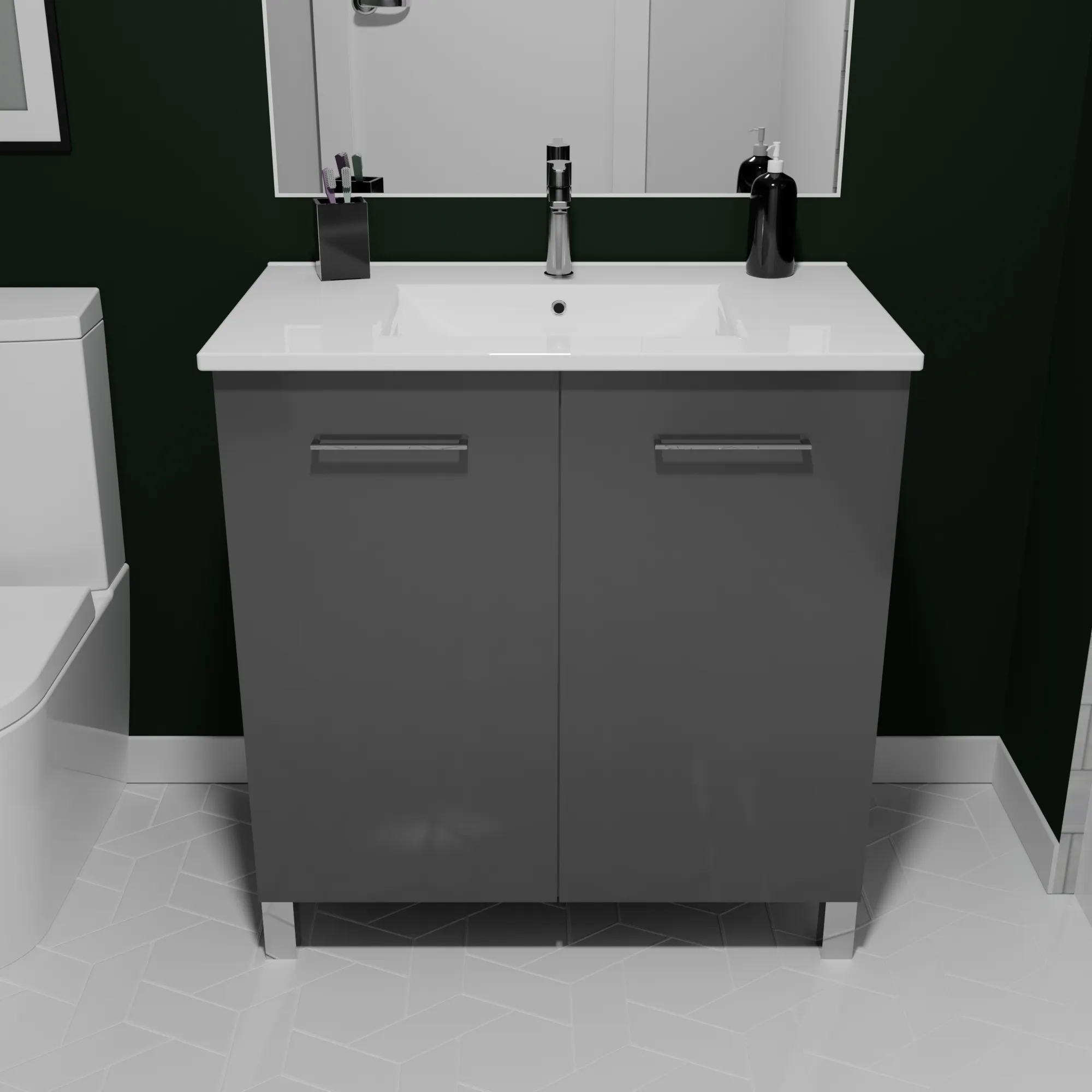 Floor-mount Vanity 32" x 18" 2 Doors in High Gloss Anthracite