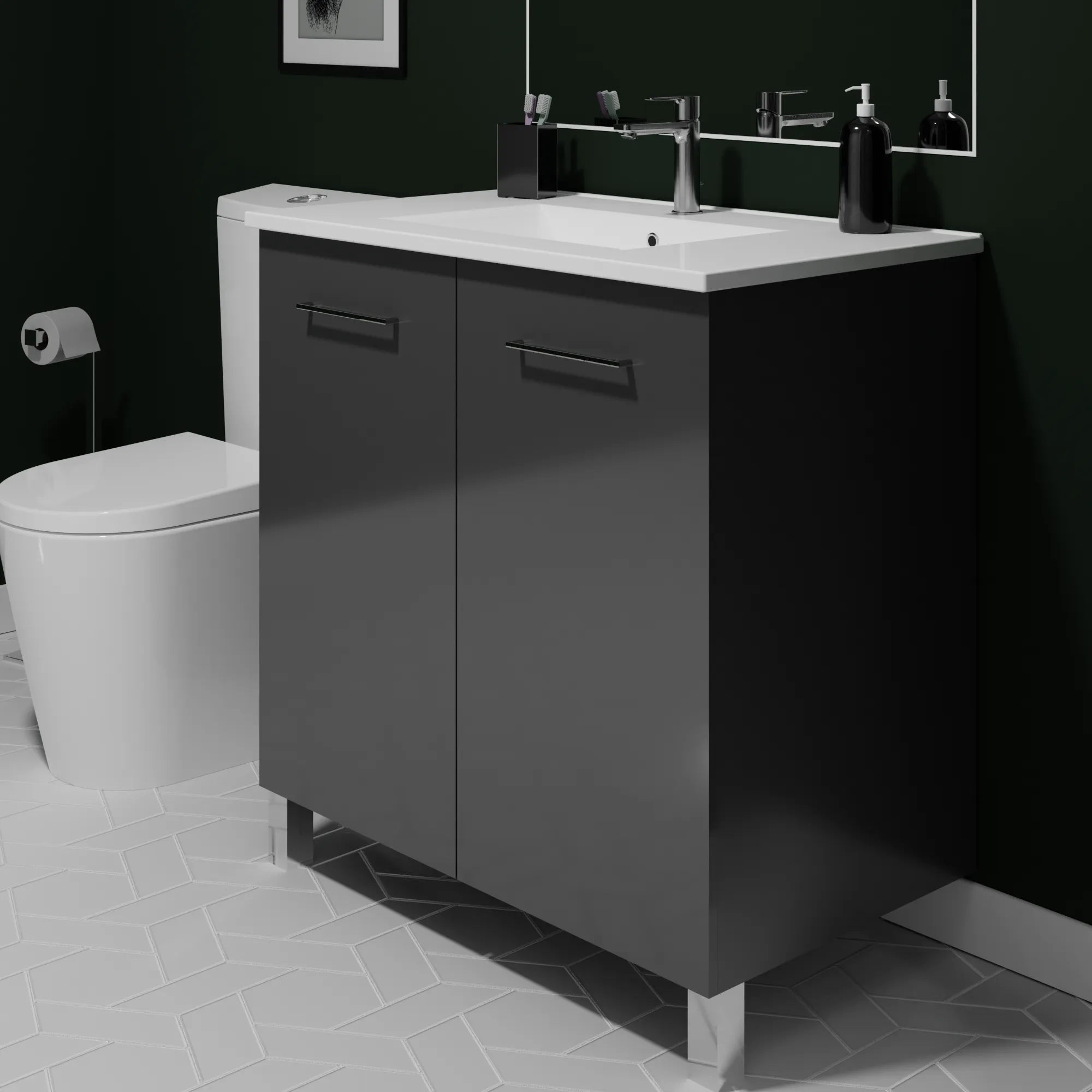 Floor-mount Vanity 32" x 18" 2 Doors in High Gloss Anthracite