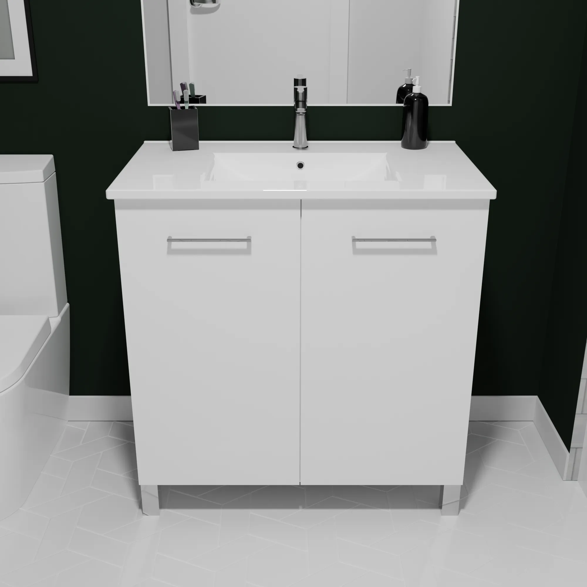 Floor-mount Vanity 32" x 18" 2 Doors in High Gloss White