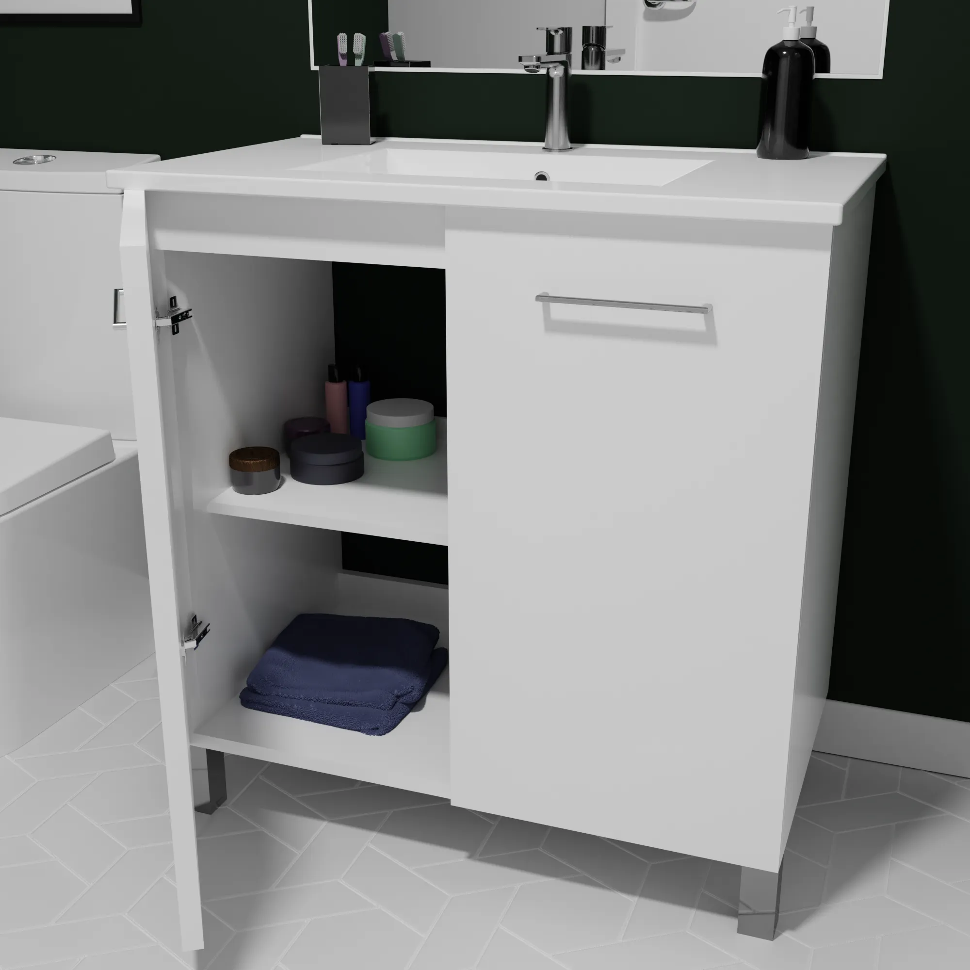 Floor-mount Vanity 32" x 18" 2 Doors in High Gloss White