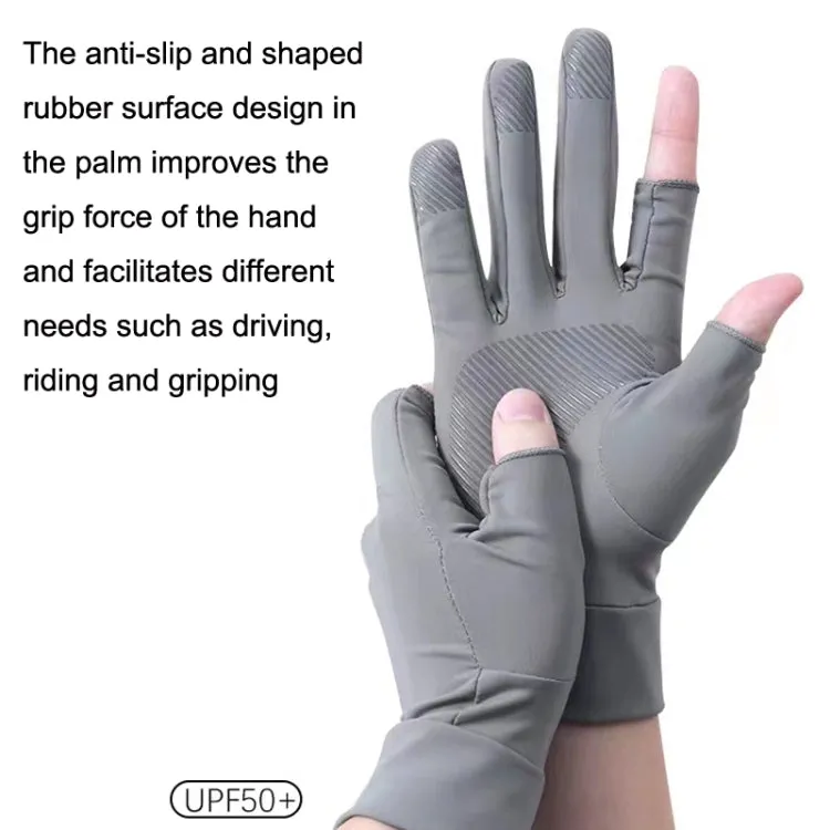 Free Code Summer Ice Silk Thin Sunscreen Gloves Fishing Non-slip Takeaway Rider Gloves(Two Fingers Black)