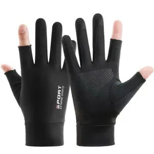 Free Code Summer Ice Silk Thin Sunscreen Gloves Fishing Non-slip Takeaway Rider Gloves(Two Fingers Black)