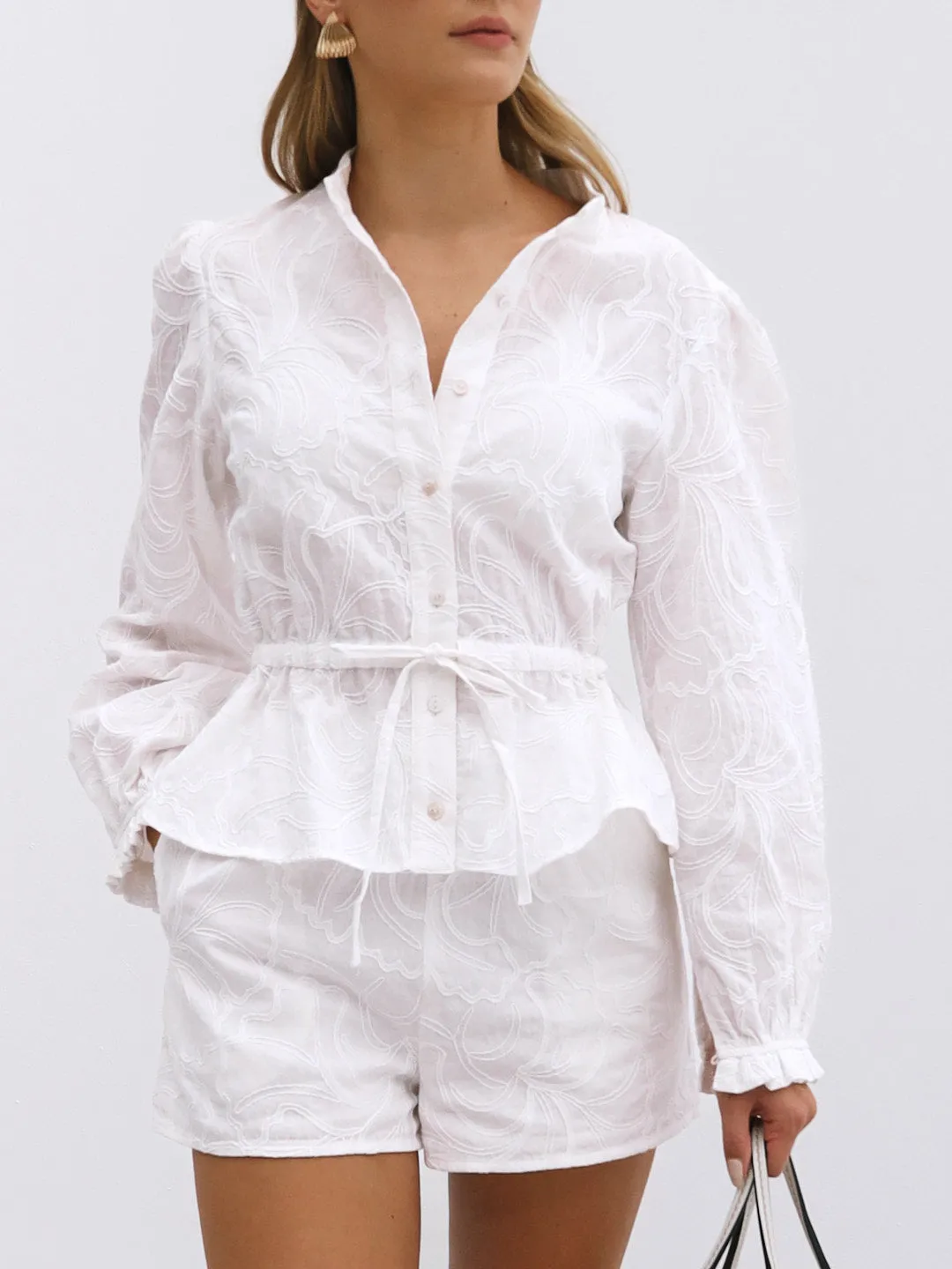 Garda Applique Cotton Shirt | White