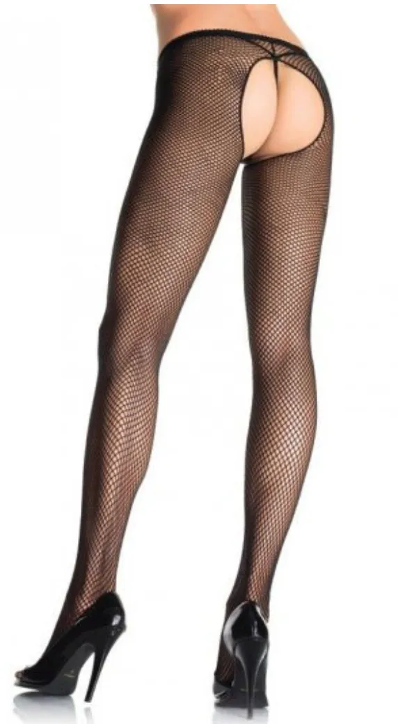 Ginny Fishnet Crotchless Pantyhose - O/S (Black)