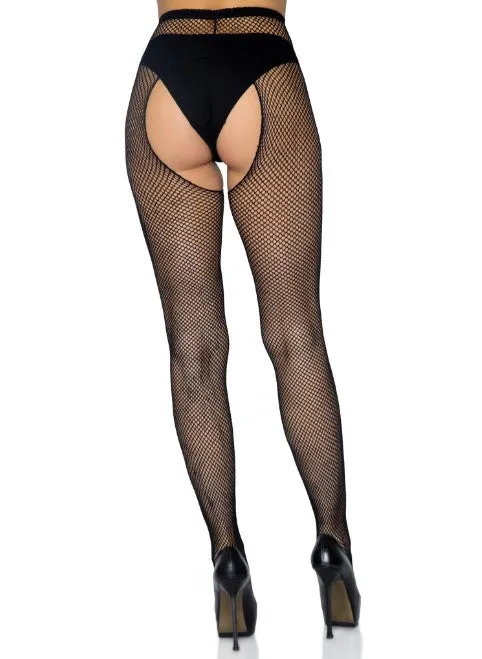 Ginny Fishnet Crotchless Pantyhose - O/S (Black)