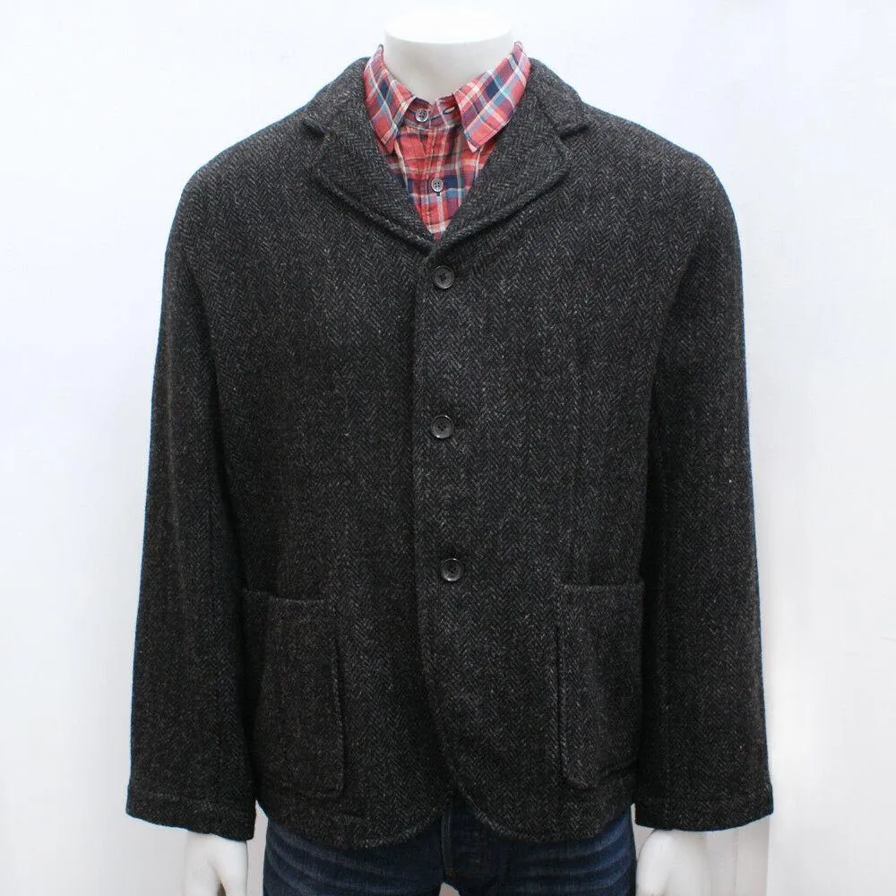 Grey Herringbone Tweed Wool Coat