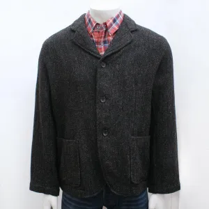 Grey Herringbone Tweed Wool Coat