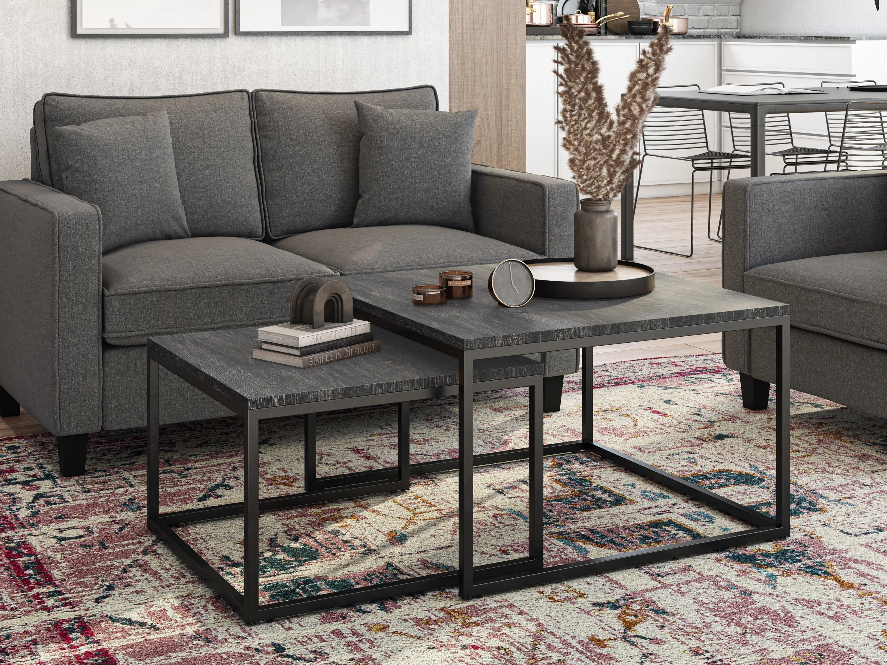 Grey Wood Square Nesting Coffee Tables