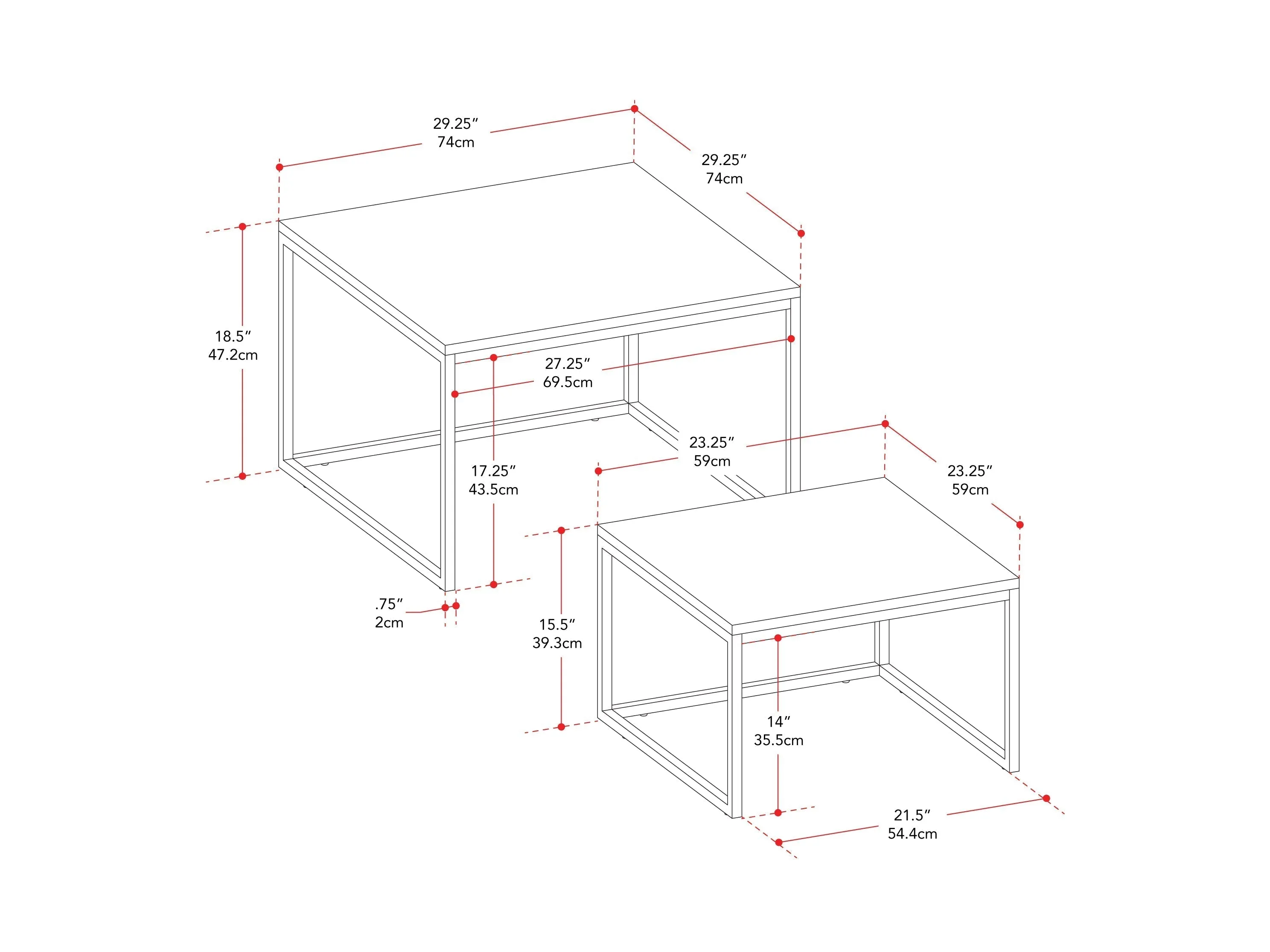 Grey Wood Square Nesting Coffee Tables