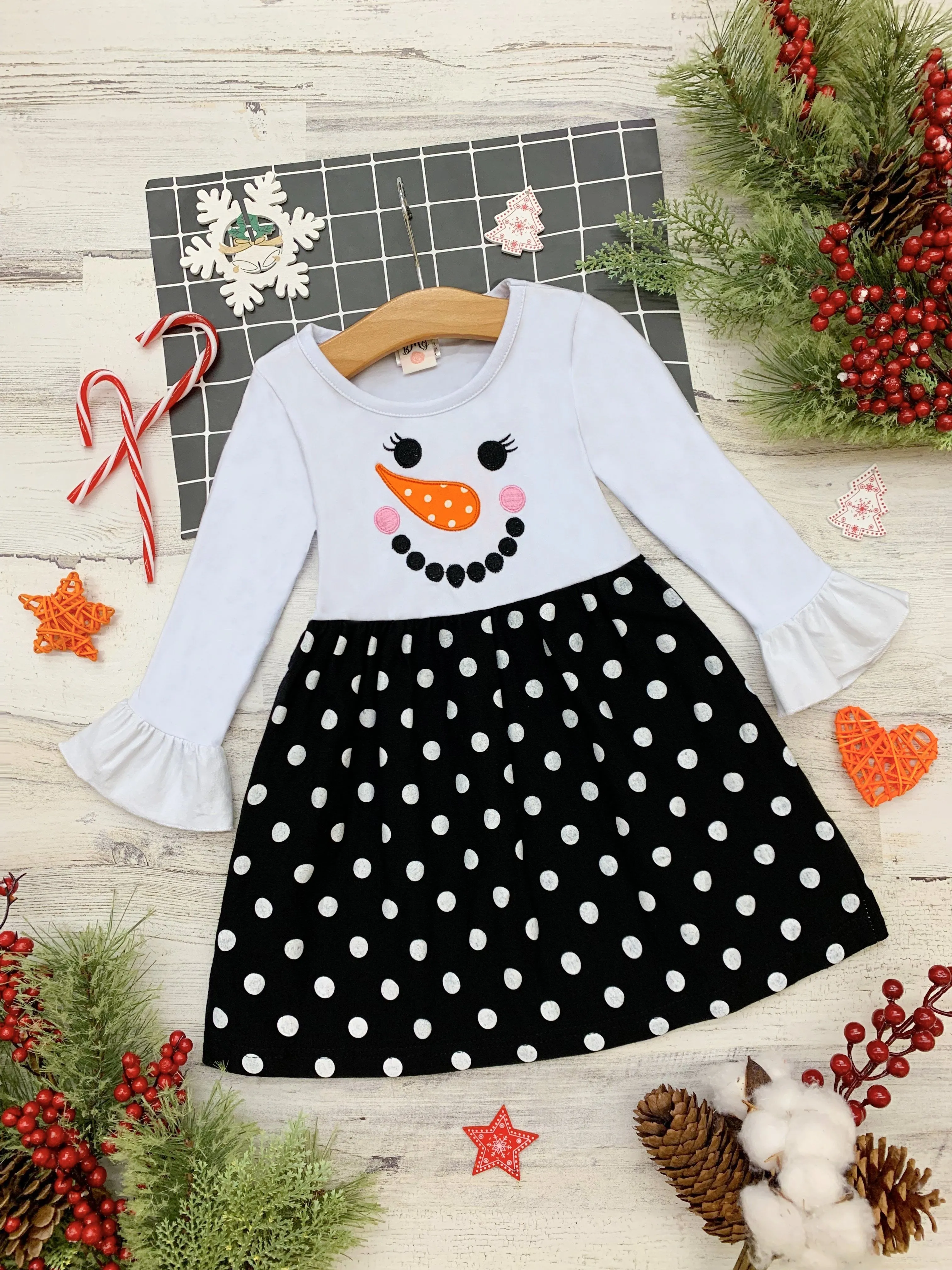 Happy Snowman Polka Dot Dress