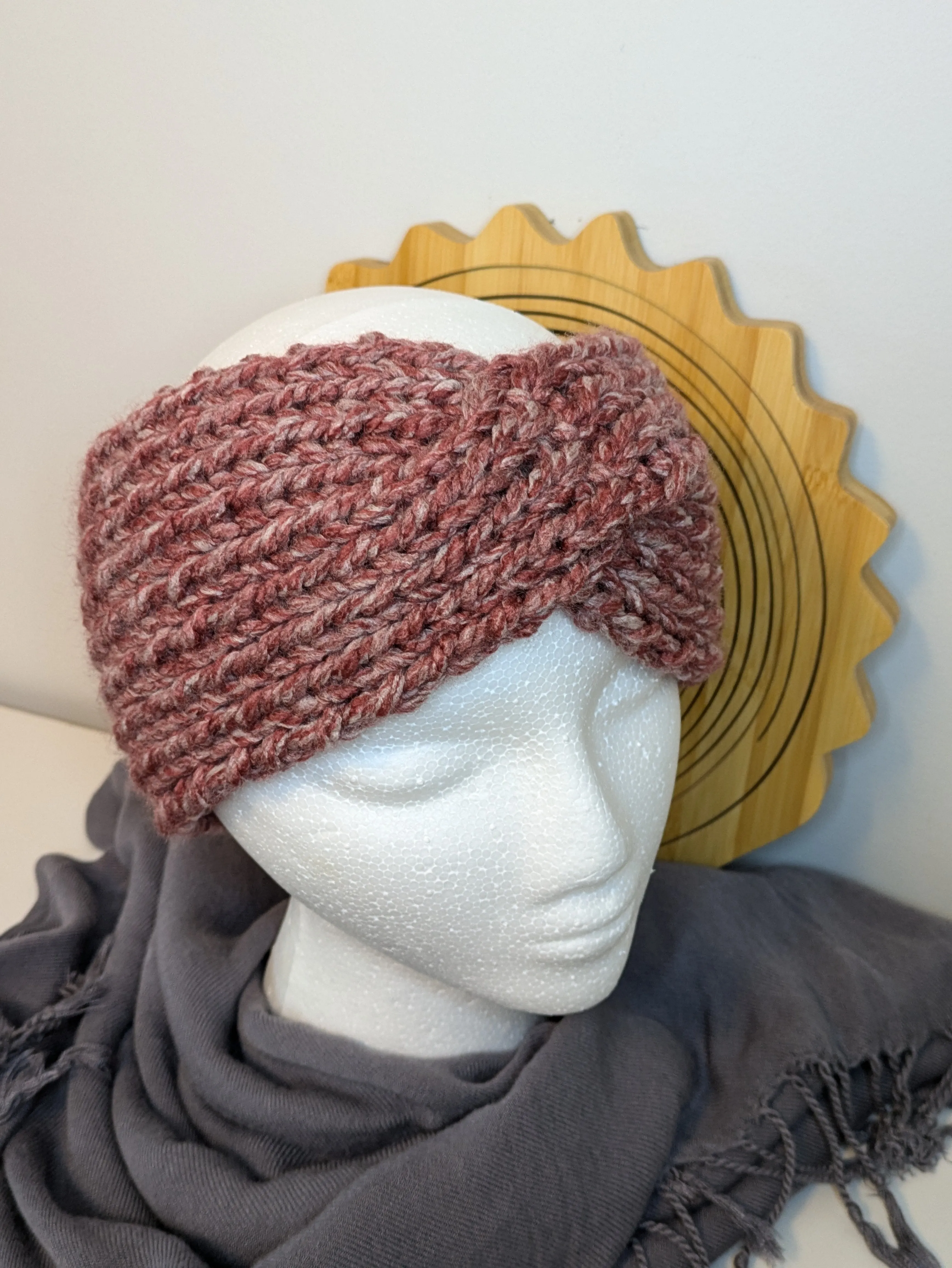 Headband Earwarmer - Twist style - Color: Burgundy Heather