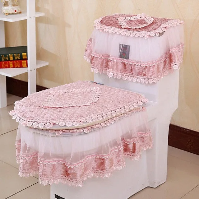 High Grade Lace Three-piece Set Toilet Seat Cover U-shaped Overcoat WC Cover Home Decor Bathroom Toilet Mats closestool merletto