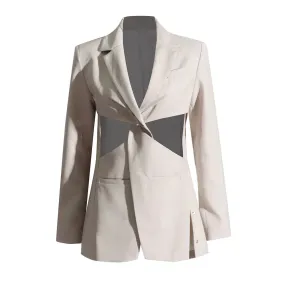 Hollow Out Blazers For Women Notched Collar Long Sleeve Temperament Autumn Blazer Female Fashion Style Clothing