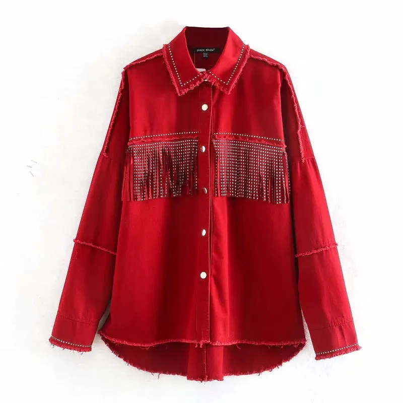 Jacket with fringed rivets