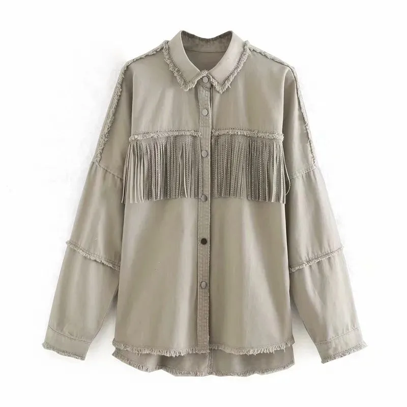 Jacket with fringed rivets