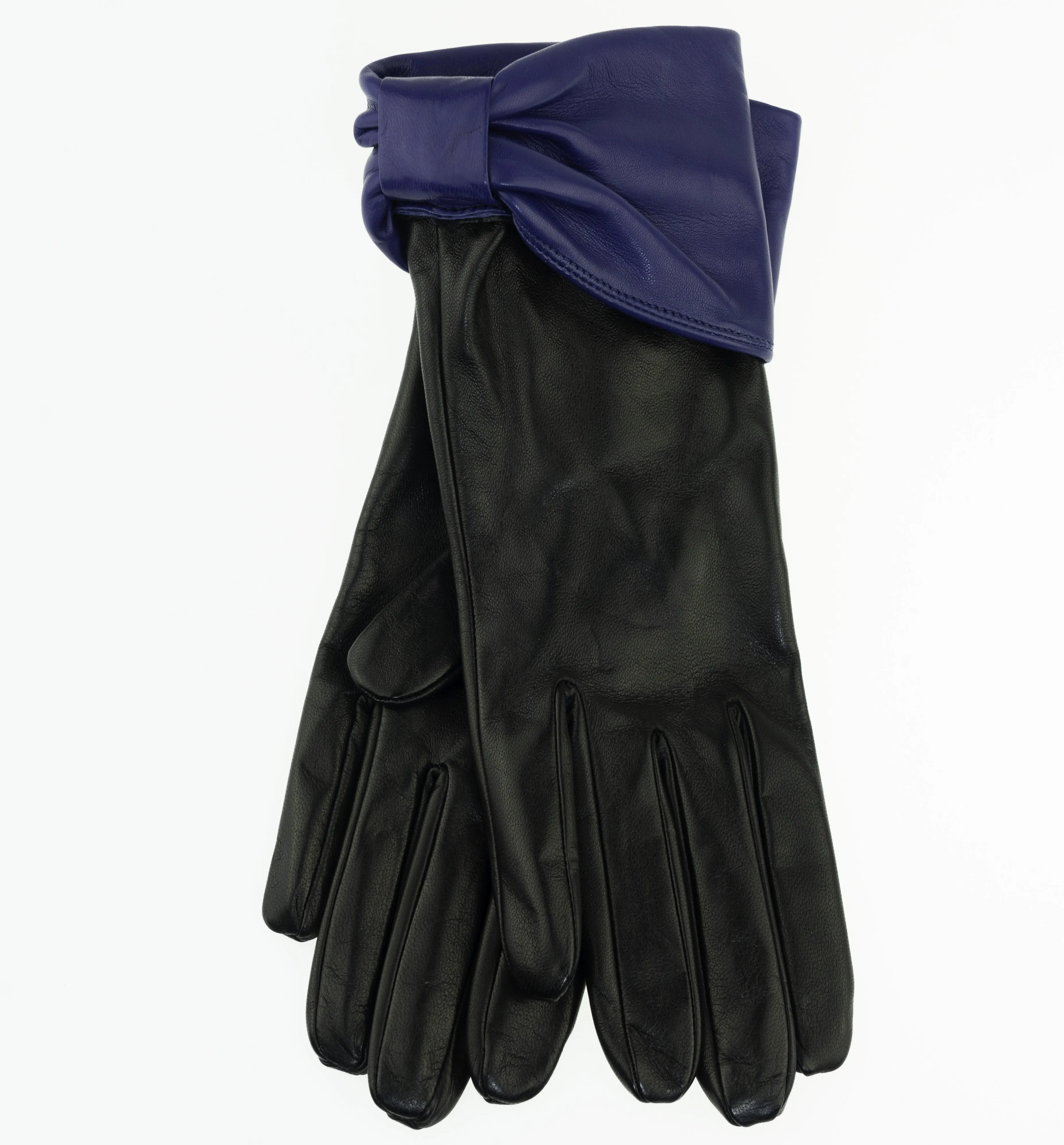 Julie - Women's Silk Lined Leather Gloves with Bow Cuff