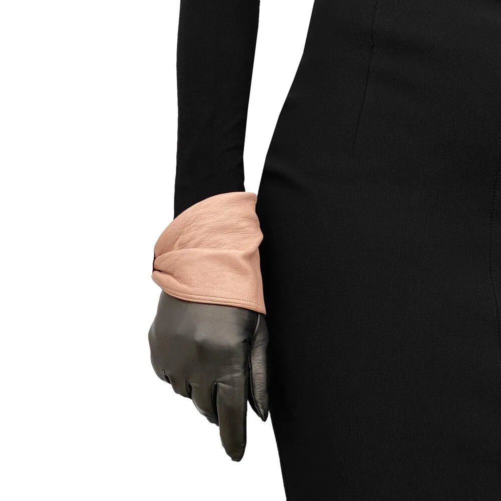 Julie - Women's Silk Lined Leather Gloves with Bow Cuff