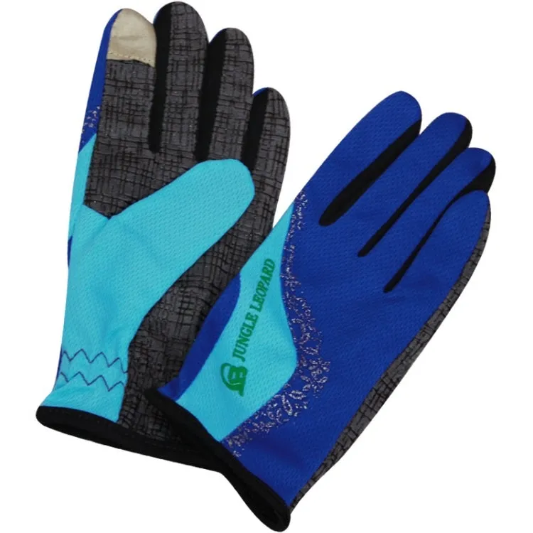 JUNGLE LEOPARD Outdoor Sports Mountaineering Full Finger Gloves Mesh Touch Screen Anti-Skid Gloves, Size: M(Blue Lake Blue)