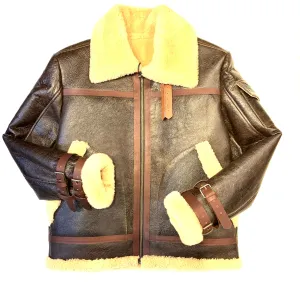 Kashani Chocolate Aviator Flight Shearling Jacket