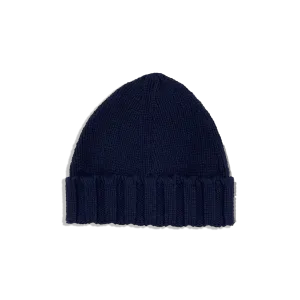 Knitted Pure Cashmere Beanie in Marine Blue