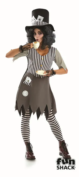 Ladies Dark Mad Hatter Gothic Fairytale Halloween Costume