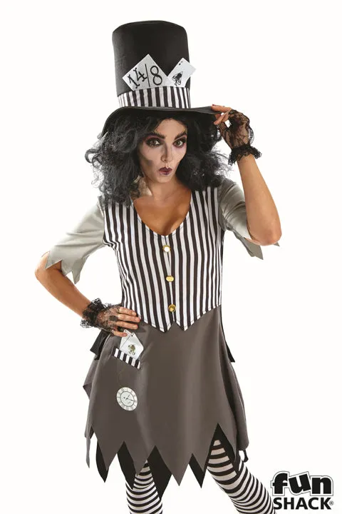 Ladies Dark Mad Hatter Gothic Fairytale Halloween Costume