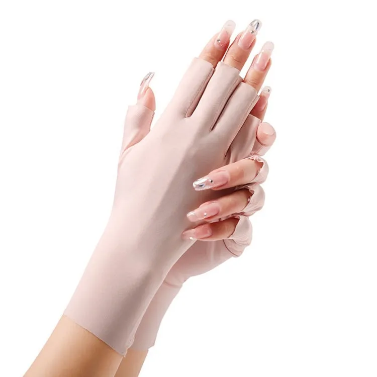 Ladies Sunscreen Gloves Half Finger Ice Silk Gloves,Style: Cent Finger(Pink)