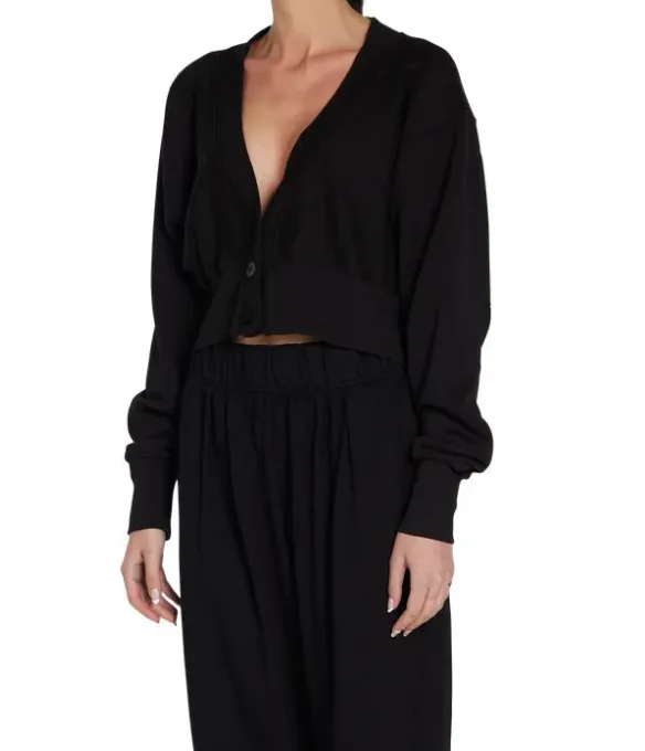 Les Tien - Diana Crop Cardigan in Jet Black