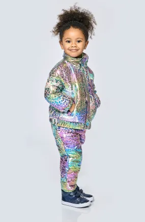 Little l Big Girls Leopard Cheetah Rainbow Iridescent Print Coat