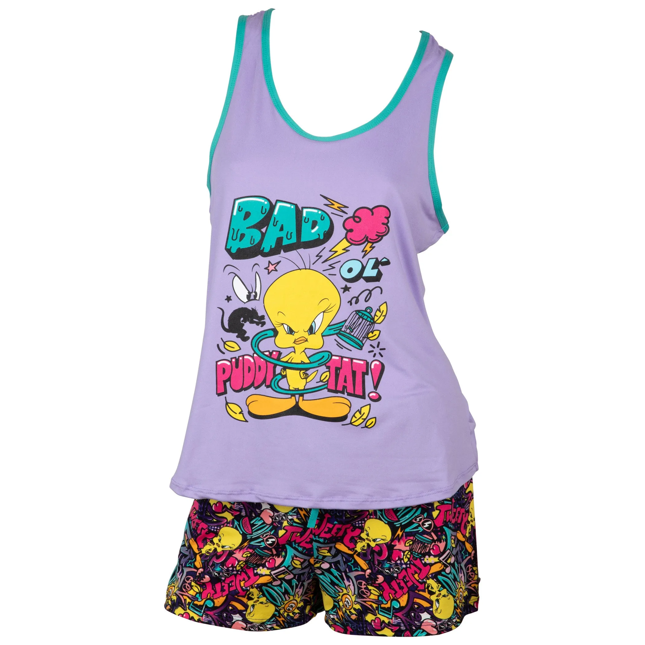 Looney Tunes Tweety Bird Graffiti Knit Racer Back Tank and Shorts Set