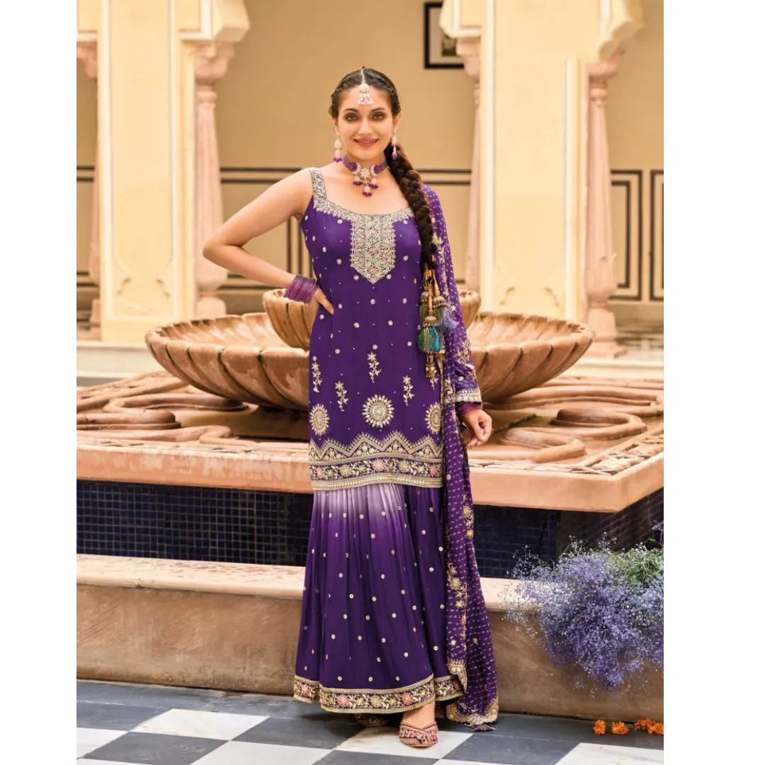 Luxury Wedding wear Top Plazo and Dupatta Women Kurta Suit