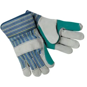 MCR Safety 1411A Double Palm with Plasticized Safety Cuff, Split Leather Work Gloves, Gray, Box of 12 Pairs