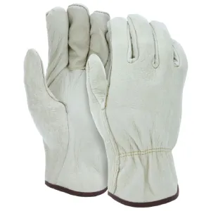 MCR Safety 3400 Unlined Grain Pigskin Leather, Drivers Work Gloves, Beige, Box of 12 Pairs