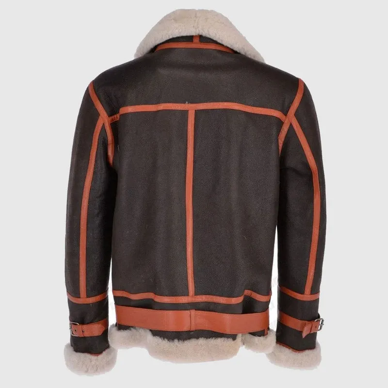 Men Best Winter Sheepskin Flying Jacket Brown Orange