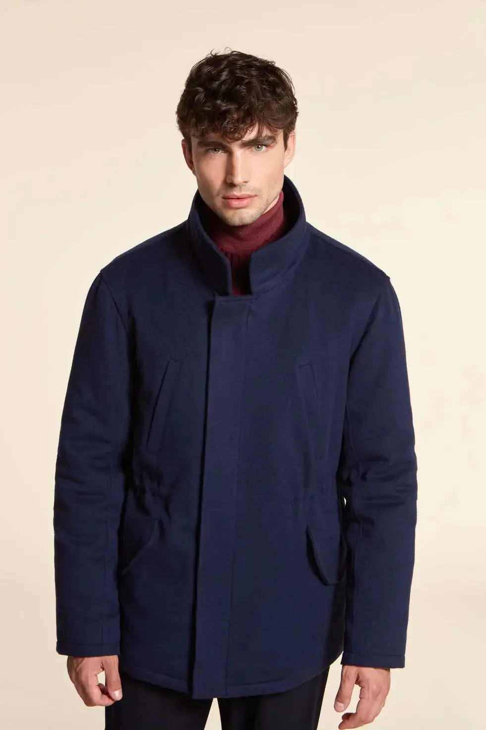 Mens blue jacket with fur collar