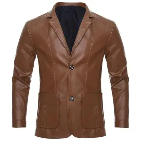 Men's Classic Brown Genuine Sheepskin Leather Blazer Coat