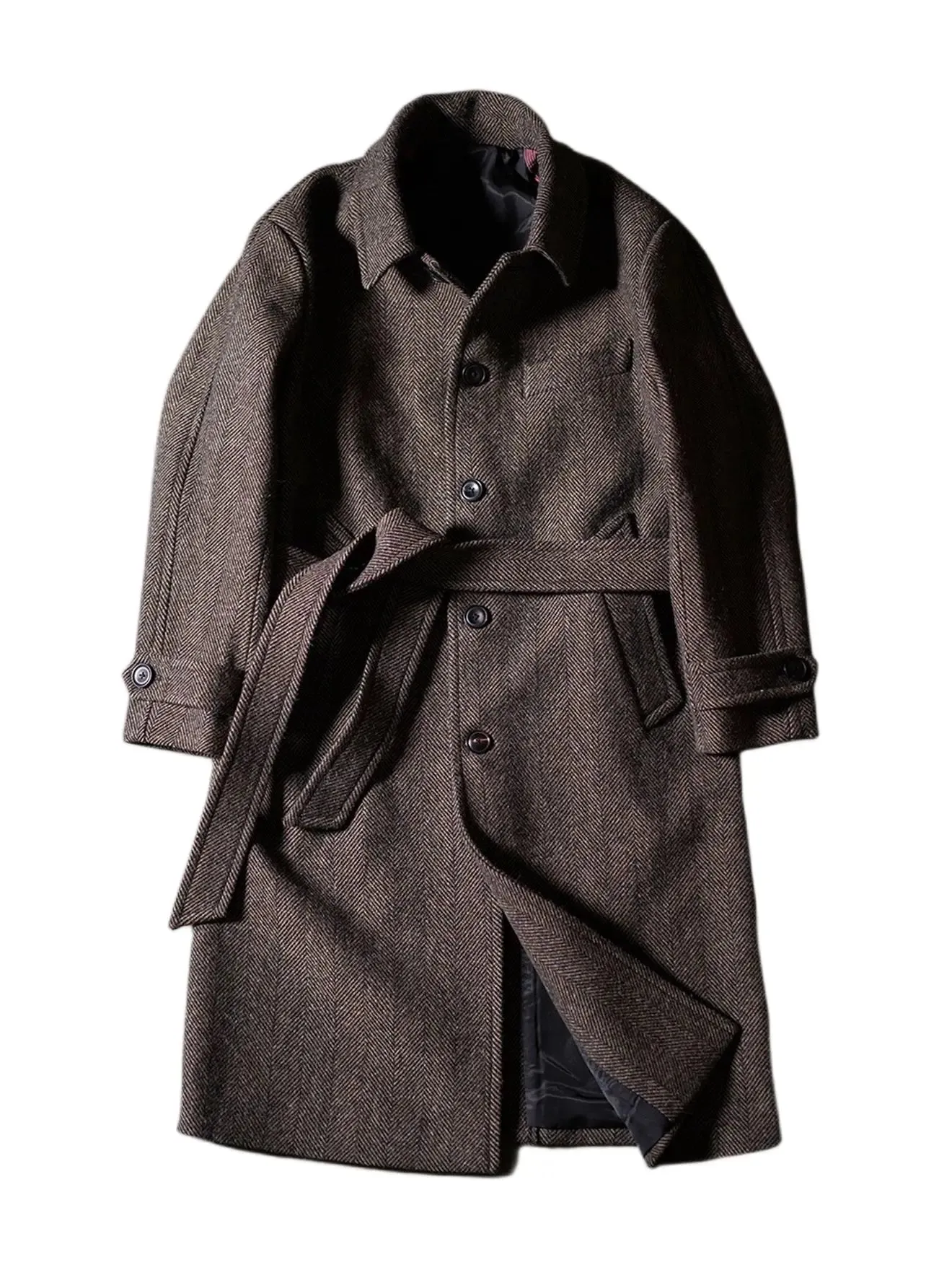 Men's Herringbone Tweed Balmacaan Coat - Business Elegant Style