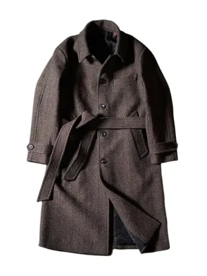 Men's Herringbone Tweed Balmacaan Coat - Business Elegant Style