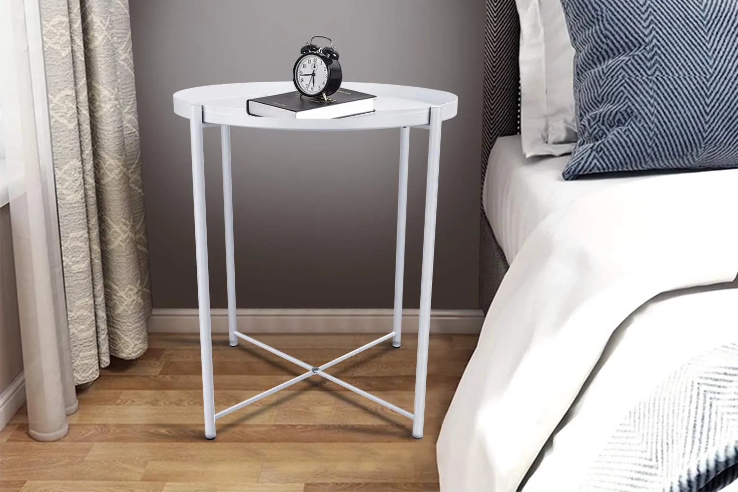 Minimalist Metal Round Tray Side Table-White